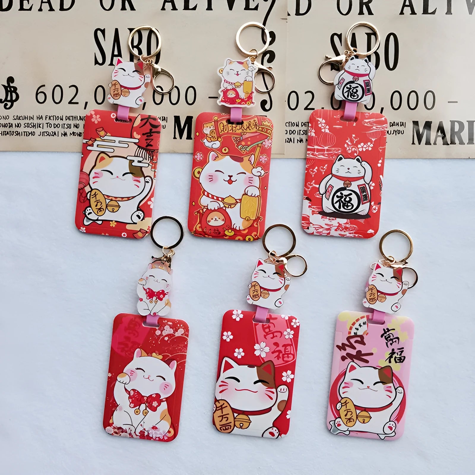 Lucky Cat Tens of Thousands cartoon design plastic card sleeve with matching ferrule pendant.