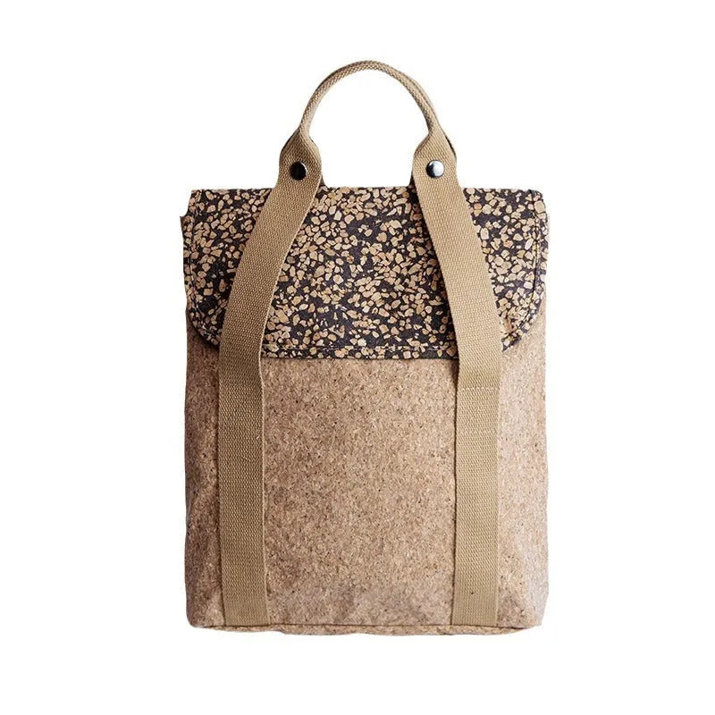 Coffee Grounds Cork casual backpack with polyester lining, curved shoulder straps, and splicing detail for leisure travel