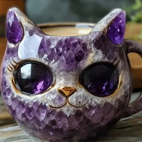 Geode crystal pattern cat-shaped mug in synthetic resin with purple colour option