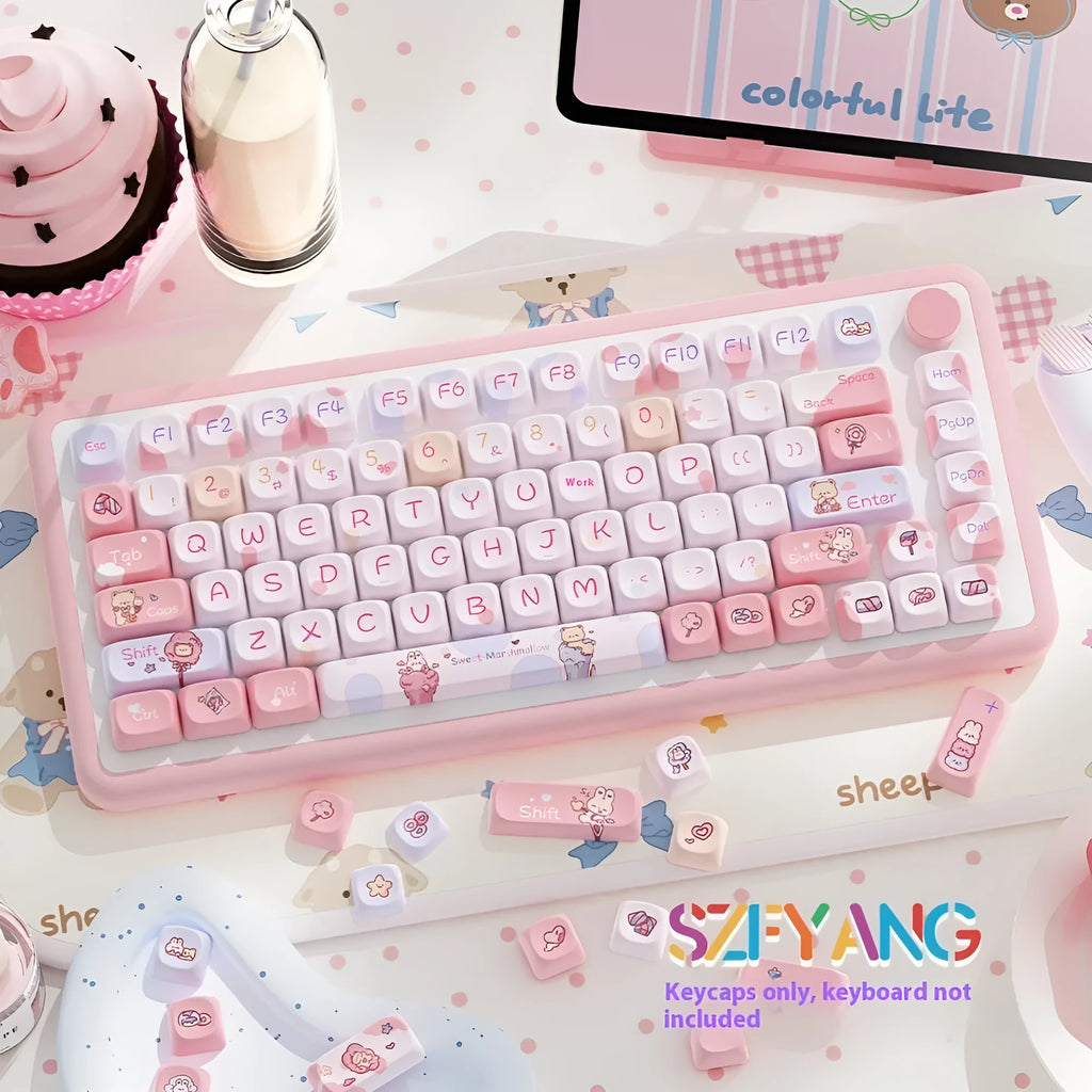 Sweet Cotton Candy colour mechanical keyboard keycap set showing 112 or 120 key options