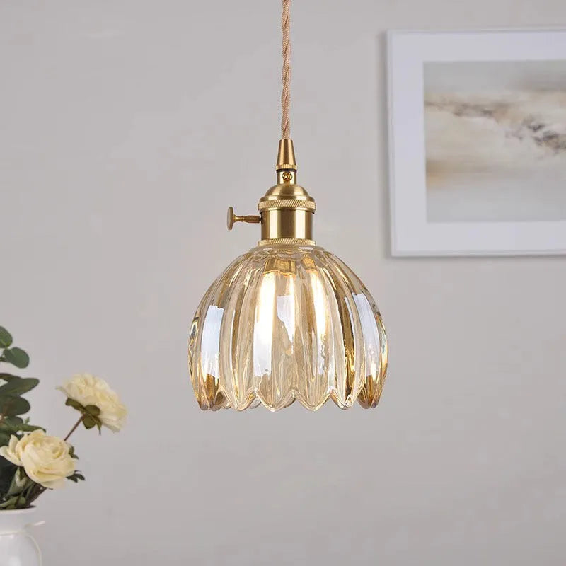 Vintage glass flower chandelier with Nordic design and multiple colour shade options for bedroom lighting