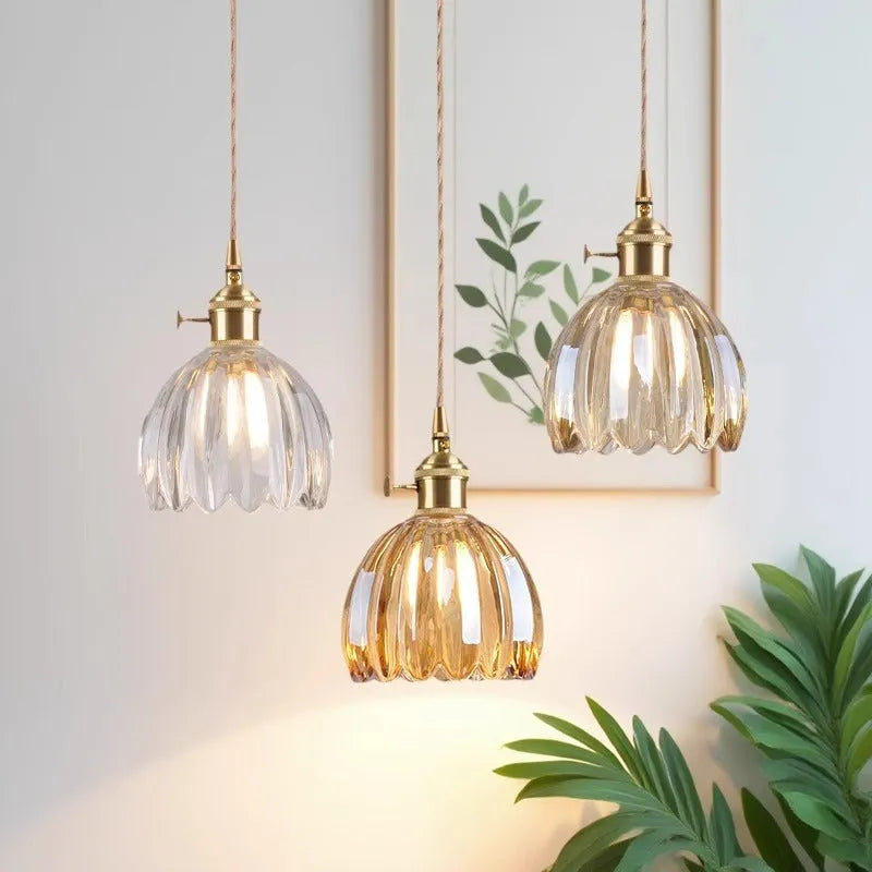 Vintage glass flower chandelier with Nordic design and multiple colour shade options for bedroom lighting