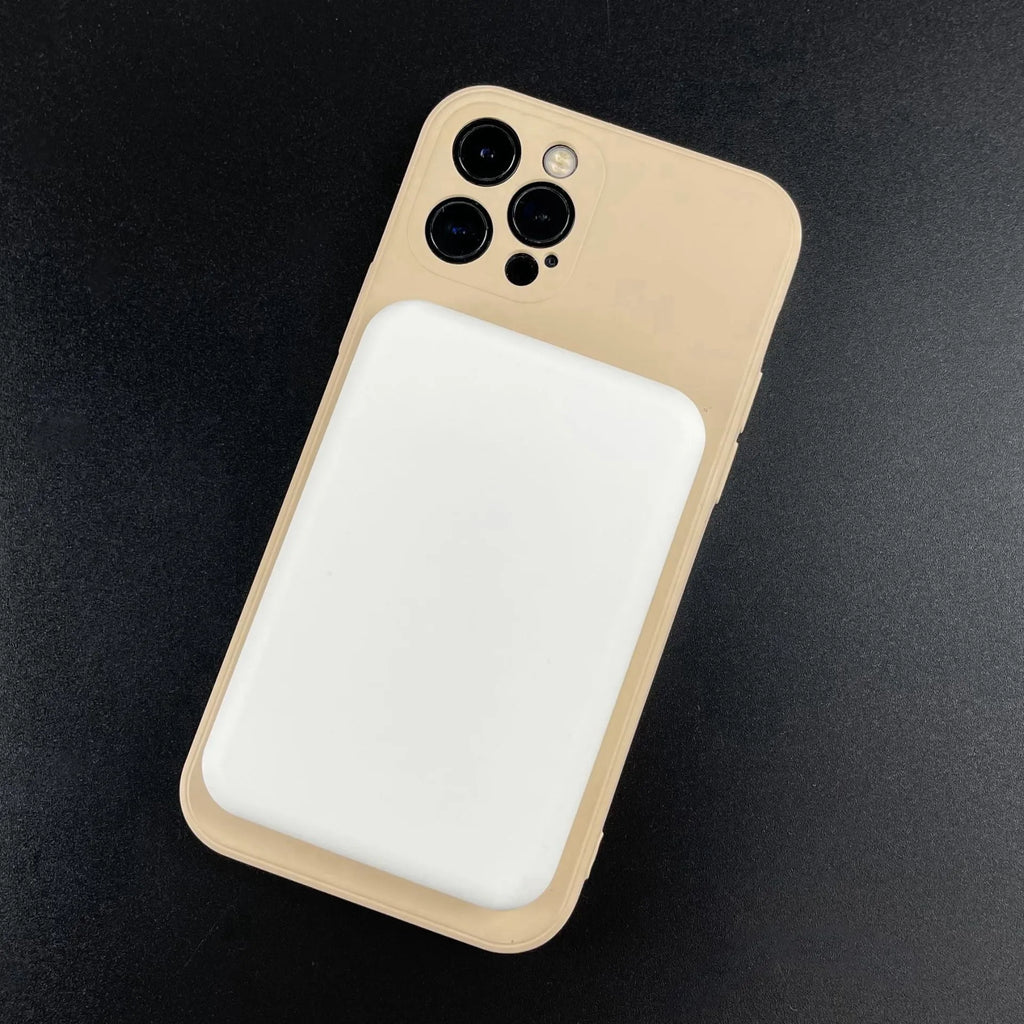 White magnetic wireless charger power bank with 5000mAh capacity showing dimensions
