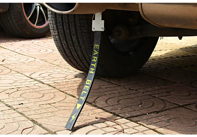 Black rubber car electrostatic grounding chain with copper wire, 37cm long, for winter static discharge.