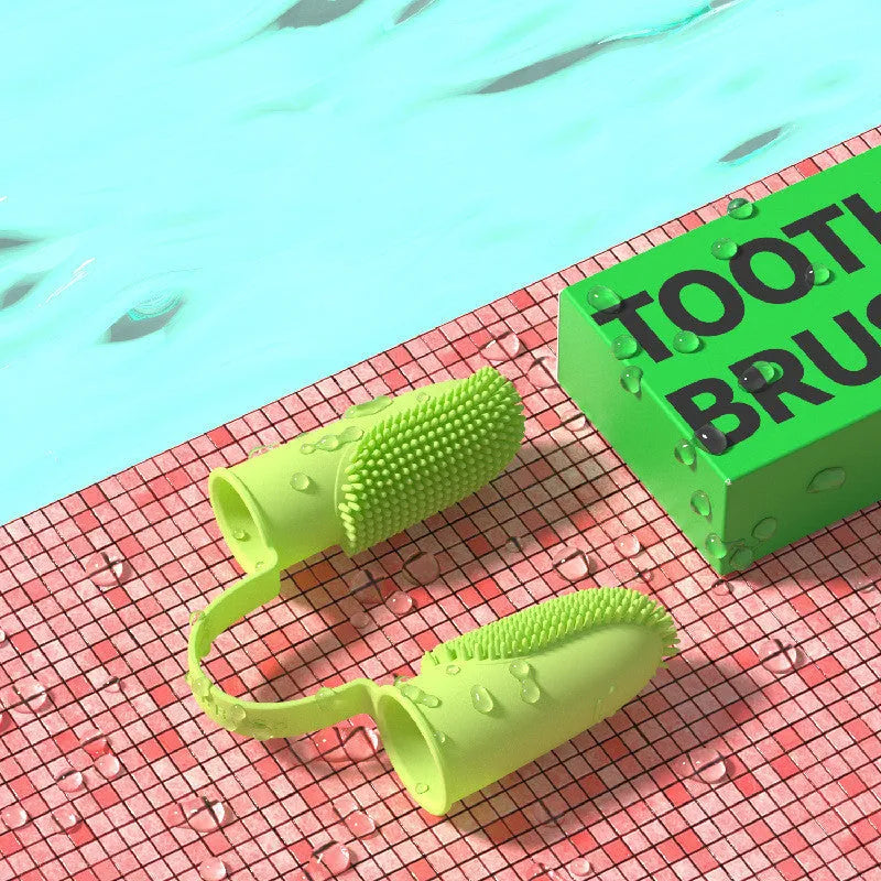 Double finger pet toothbrush set with TPR finger cover in multiple colour options