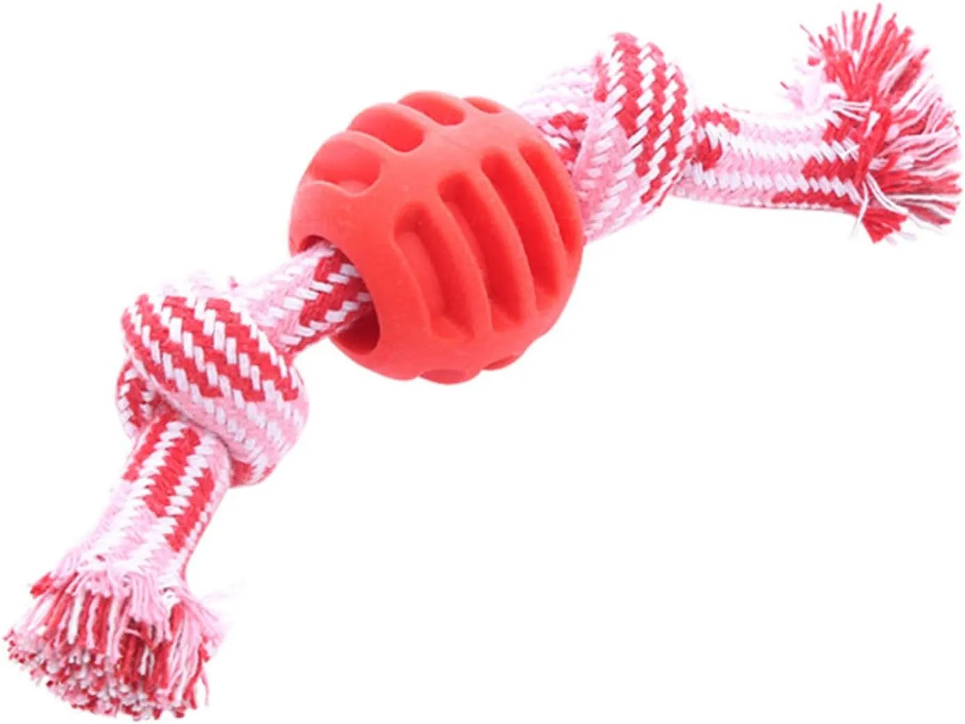 Blue soft dog chew toy with molar-shaped textured head and integrated knotted rope for dental care.