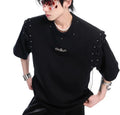 Men's black short sleeve t-shirt with lace-up front detail and cutout side panels