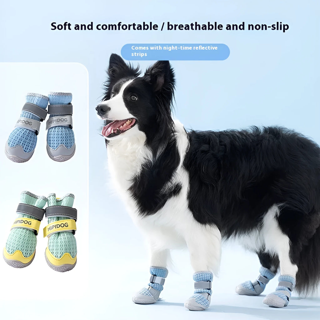 Cartoon style dog shoes in Bondi Blue and Dean Green colours for summer breathable anti-scald protection