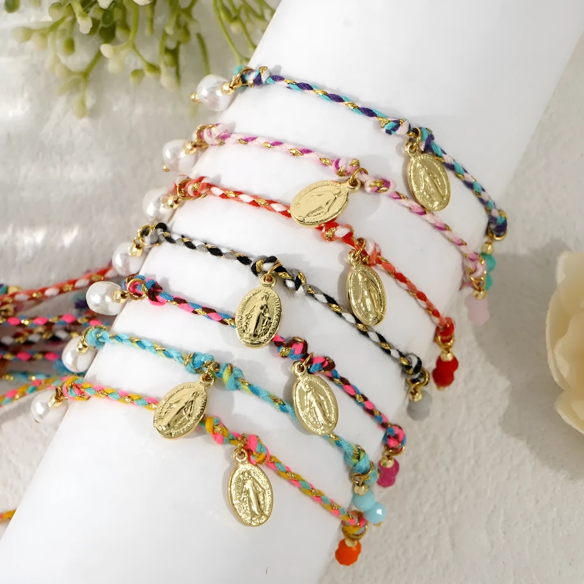 Hand-woven colourful braided rope bracelet with an adjustable carrying strap for women.