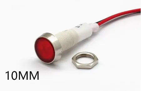 10mm stainless steel edge plastic indicator light with wire in multiple colour options
