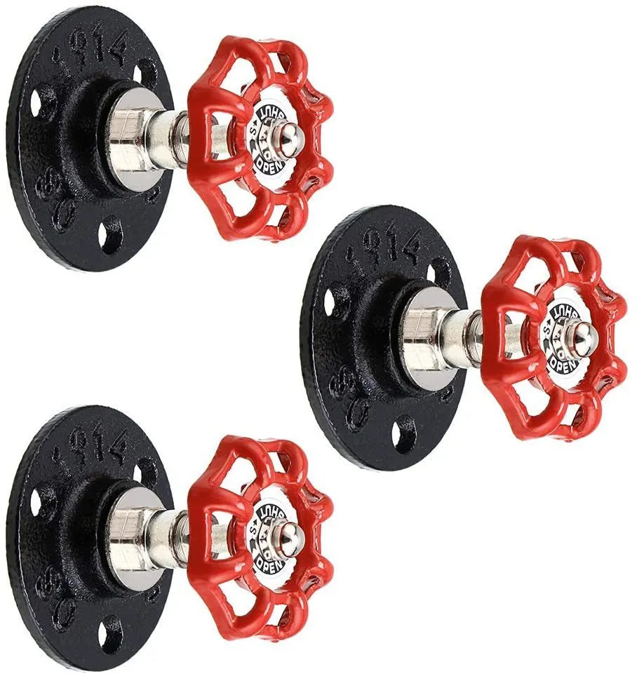 Metal water pipe style towel hook mounted on a wall in black, green, or red.