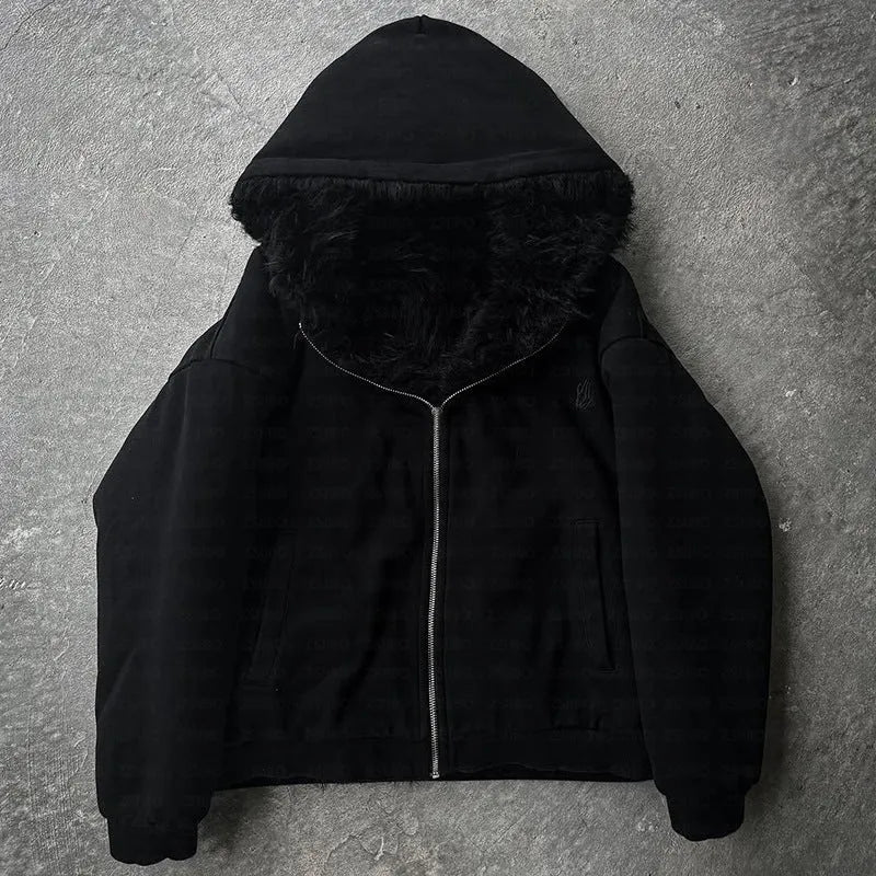 Casual loose-fit polyester coat for men and women in black and white colour options