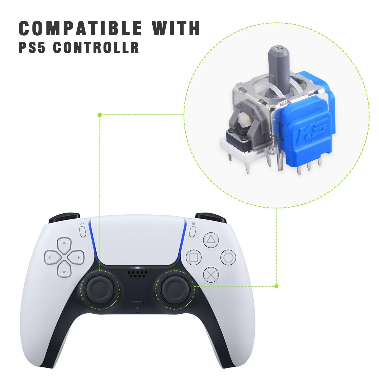 A single Hall effect magnetic joystick rocker component made of black ABS plastic for PS5, PS4, Switch, and XBOX controllers.