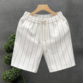 Men's black and white striped casual shorts with fleece lining and double-layer waistband