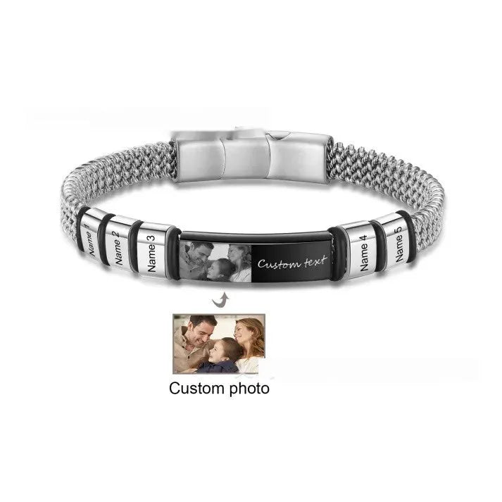 Personalised stainless steel lettering bracelet with heart-shaped beads on leather rope band