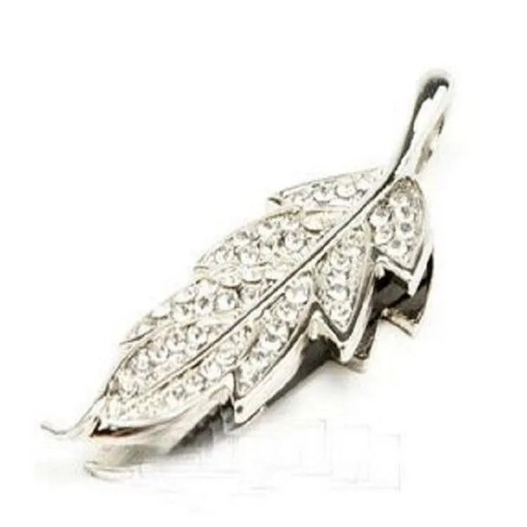 Silver metal USB flash drive shaped like a crystal maple leaf on a keyring.