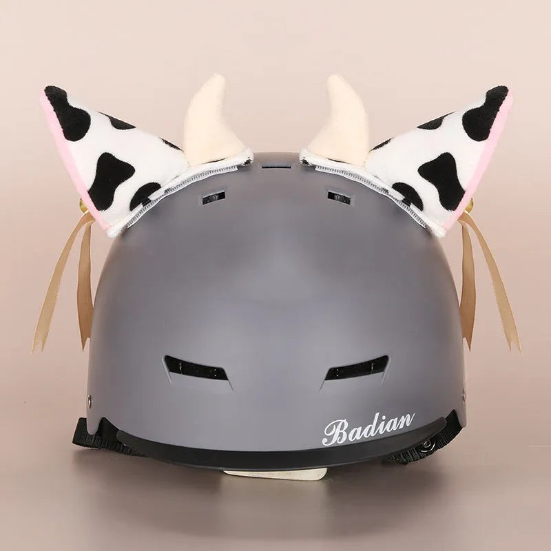Plush helmet cover with cartoon ear decorations for cycling and costume use