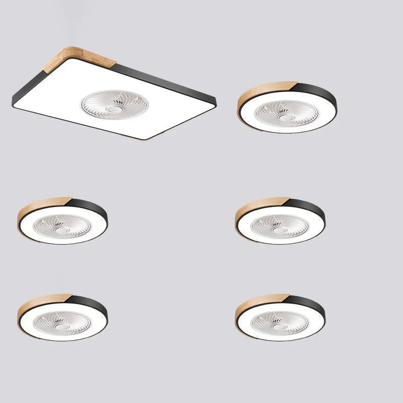Nordic style ceiling fan with integrated light and solid wood blades in rectangular, round, or square shapes.
