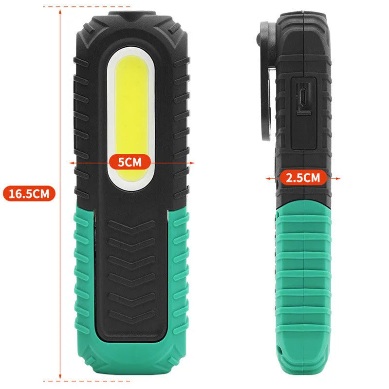 Black and green PET-coated auto repair work light with USB charging port