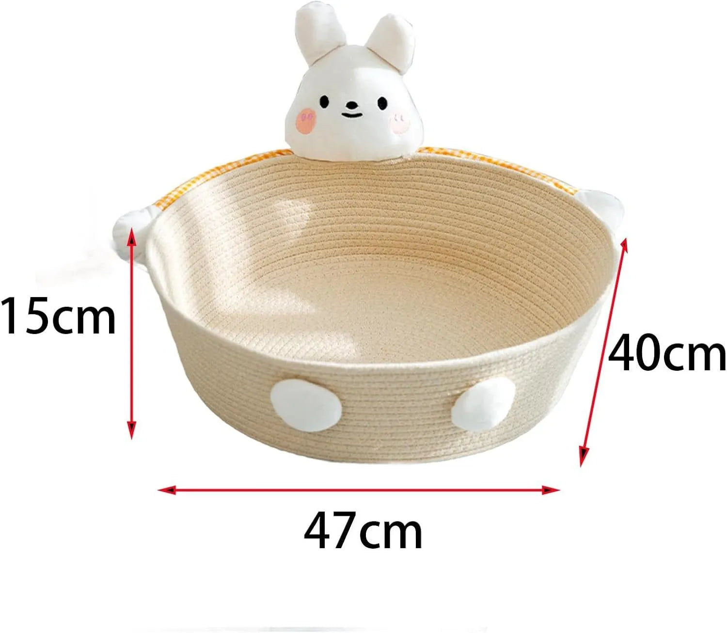 Woven cotton rope cat bed with integrated scratching board in bear design