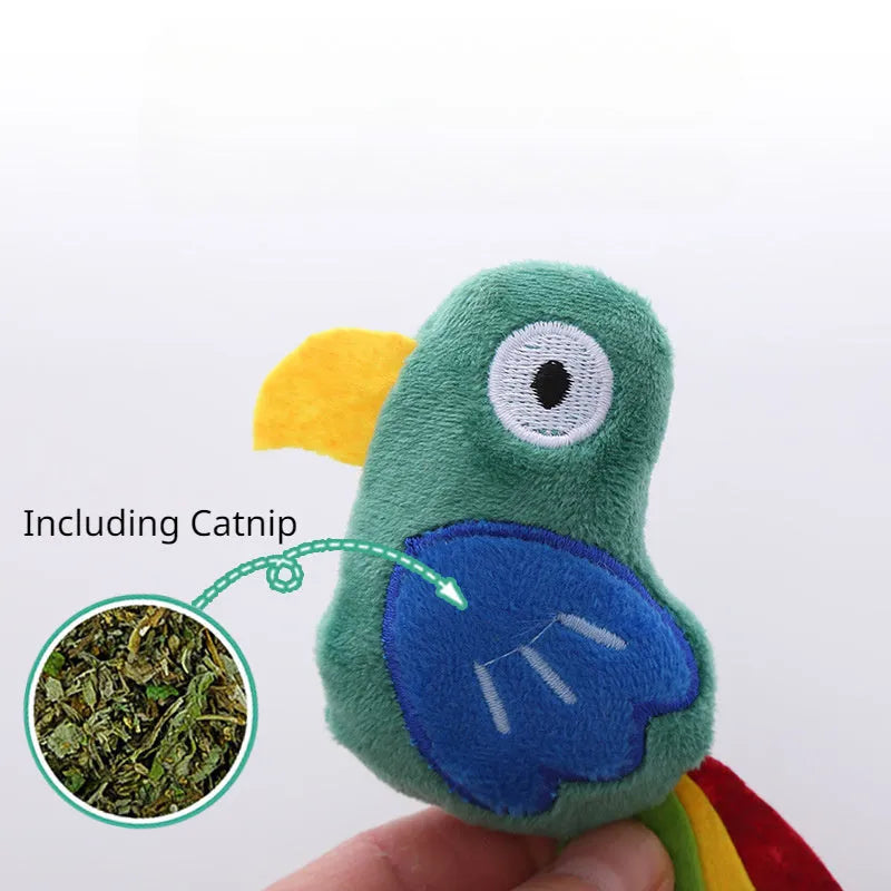 Plush cat toy in cow parrot or crocodile shape with catnip for interactive pet play