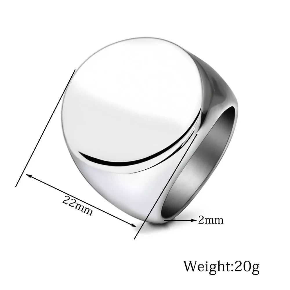 Stainless steel glossy laser ring in black, gold or steel colour, sizes 7 to 15