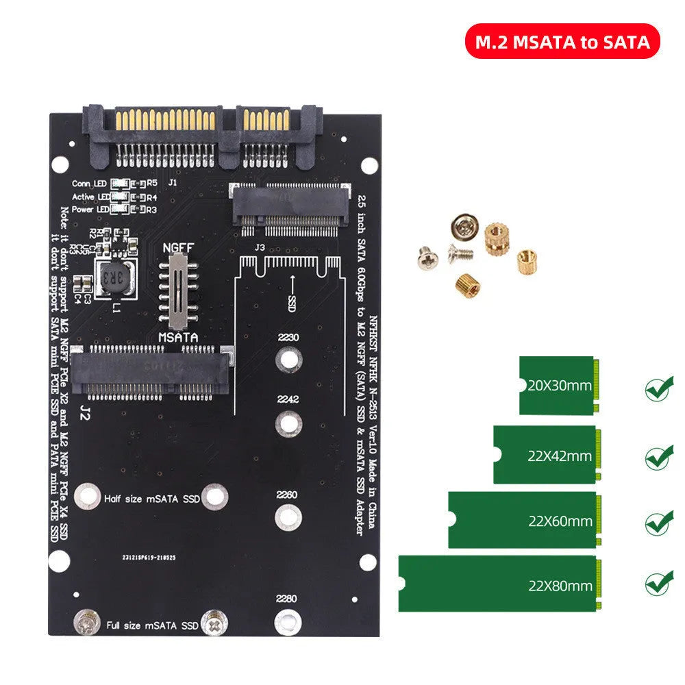 Black SATA3 to M.2 NGFF mSATA SSD conversion adapter card with aluminium alloy construction