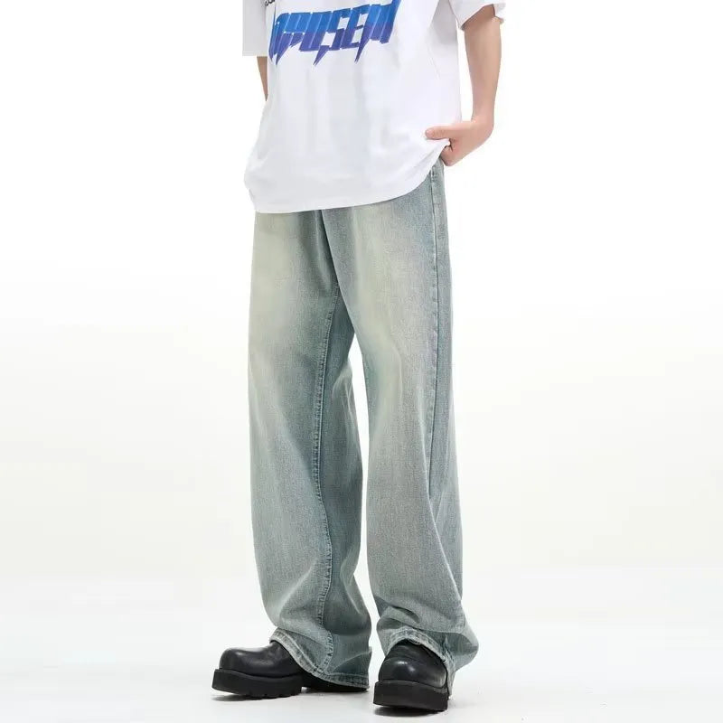 Blue loose-fit retro casual trousers with an elasticated waistband, made from rabbit fur fabric.