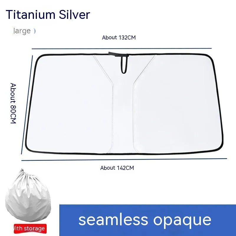 Titanium silver NC fabric car sun shade with double ring front shield design