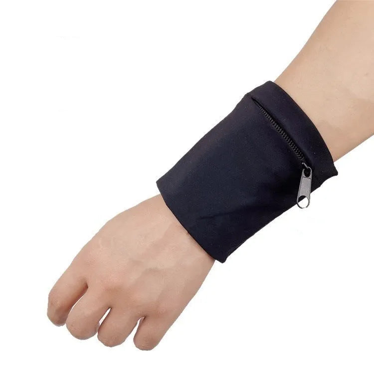 Black wrist bag armband sleeve for mobile phone, shown with dimensions 10cm by 10.5cm.