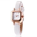 Women's fashion watch with alloy case in black, white, pink, or brown colours showing 10mm thickness profile