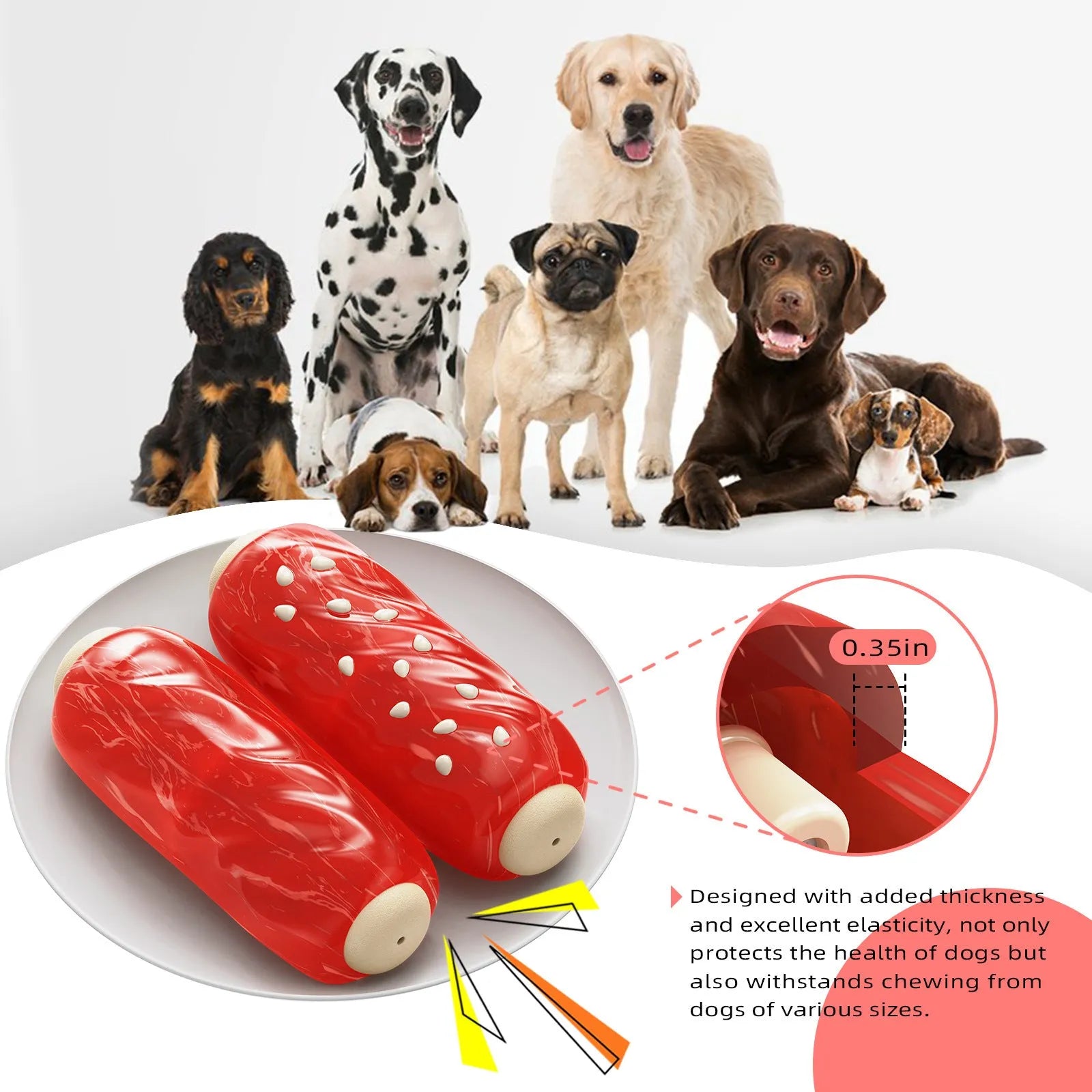 Plastic molar rod dog chew toy with treat dispensing holes