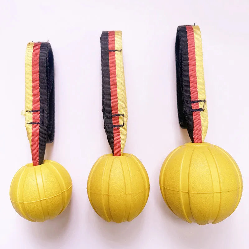 Floating bite-resistant EVA foam dog water ball toy in camouflage colour with string handle