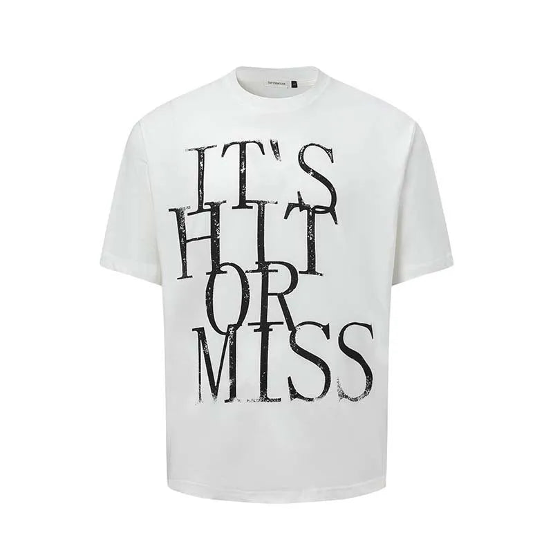 Men's American retro letter print t-shirt in loose fit cotton blend fabric