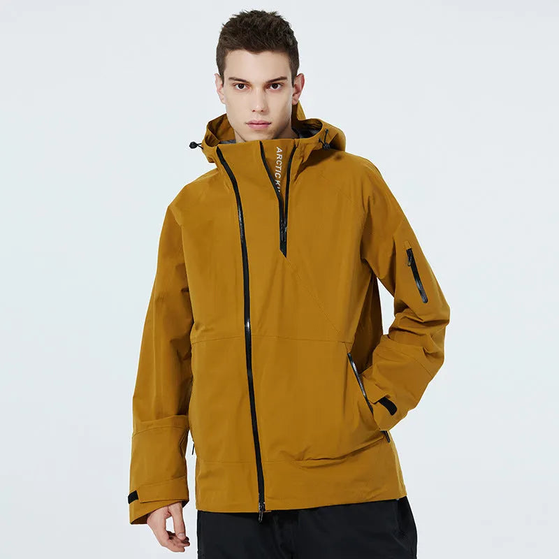 Model 2417 thin windproof waterproof ski suit for men and women in yellow colour