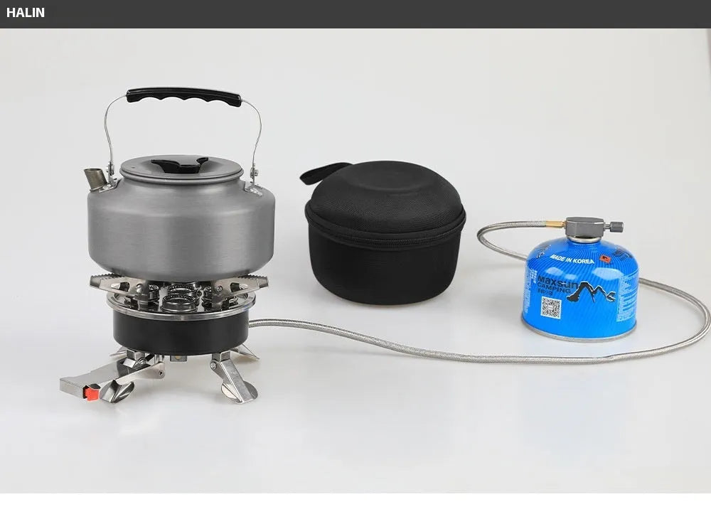 Silver stainless steel split camping stove with 100cm hose and foldable design