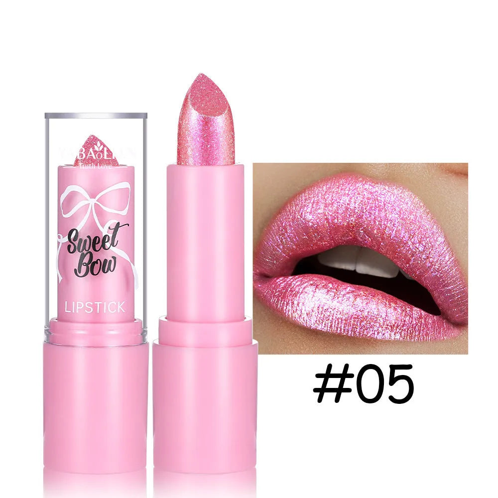 Diamond lipstick with sweetheart bow design in six colour shades