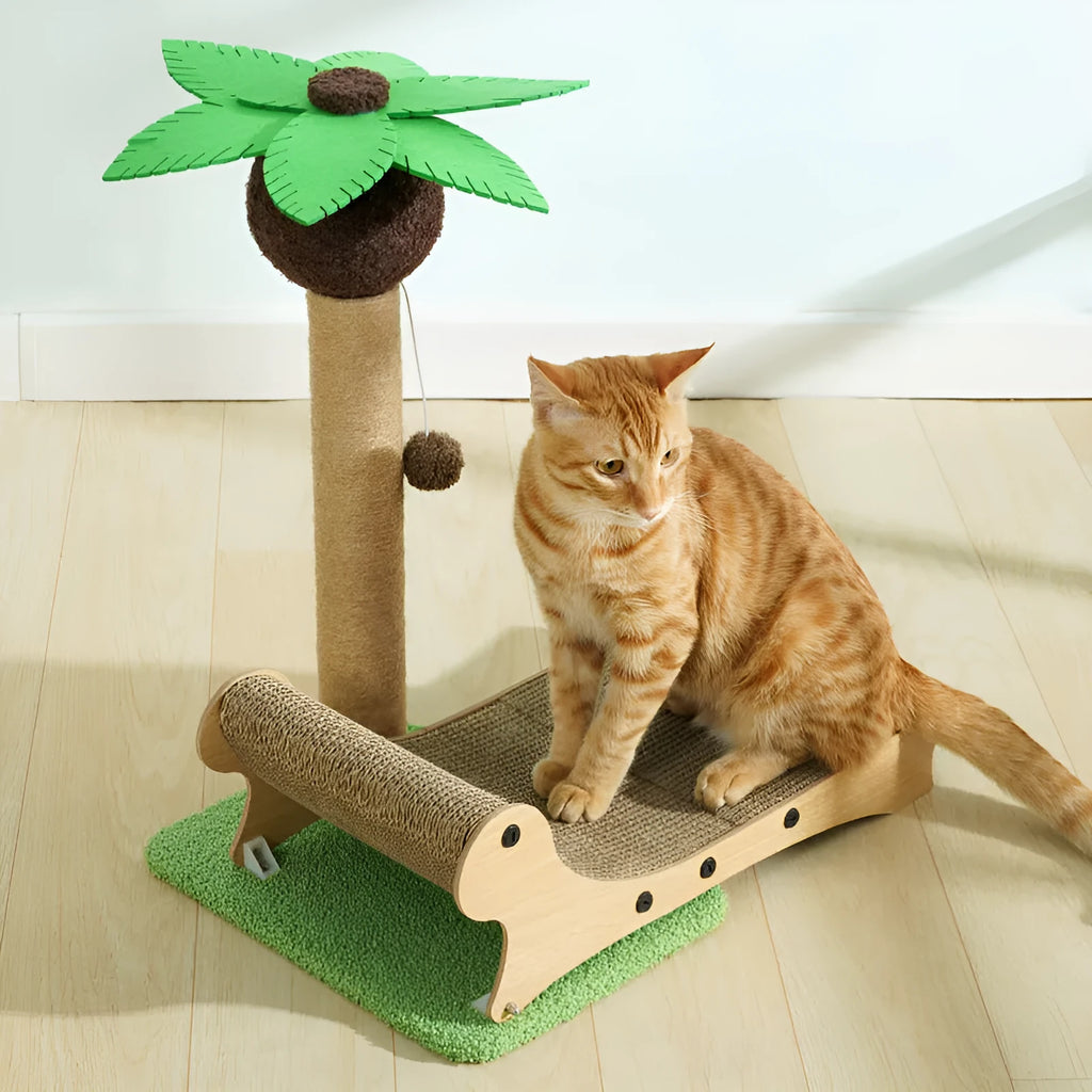 Wooden beach chair cat nest with integrated scratch board and climbing frame