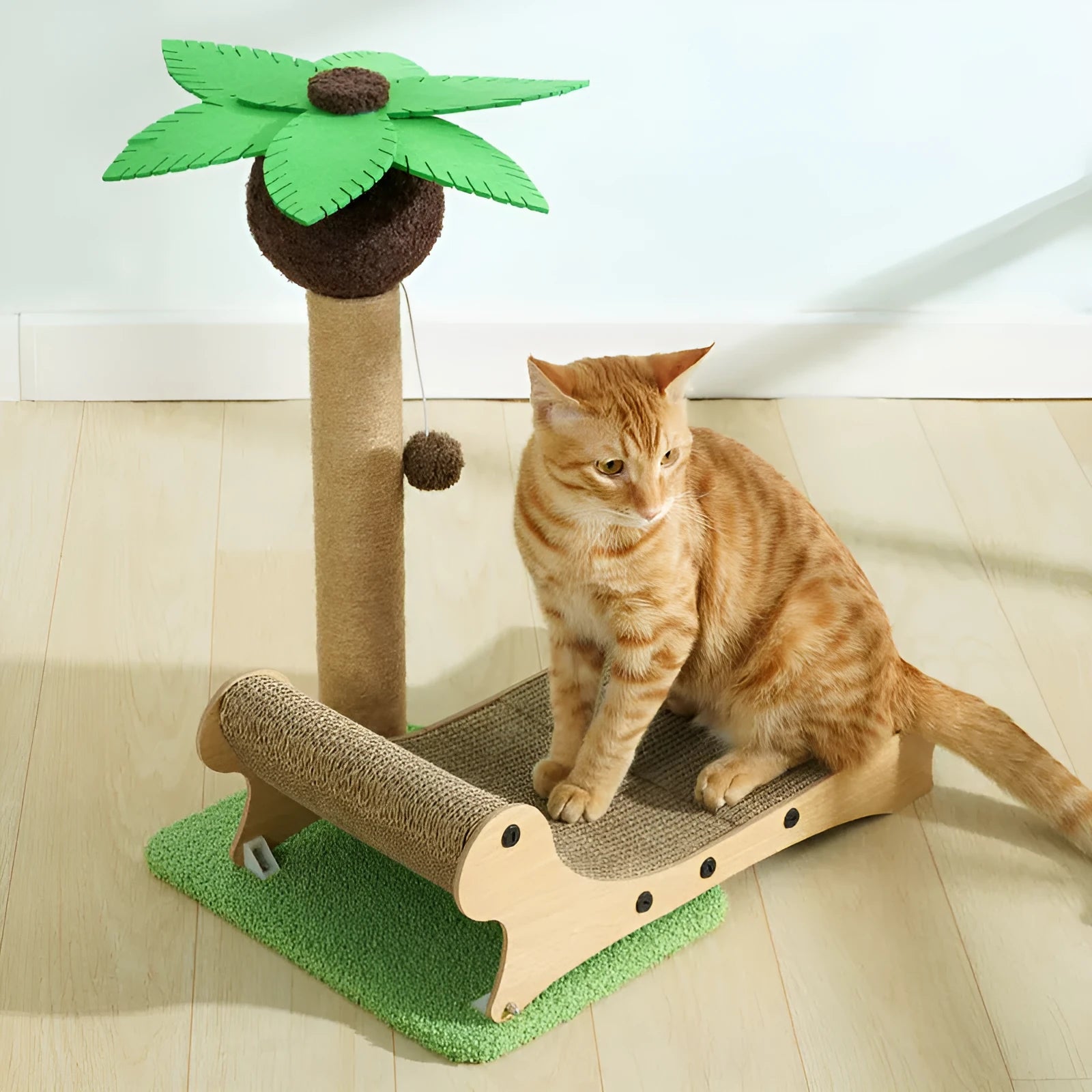 Wooden beach chair cat nest with integrated scratch board and climbing frame