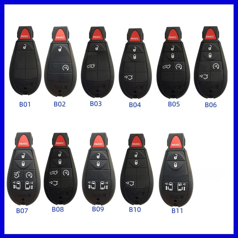 Dodge Chrysler smart key replacement shell in ABS brass and nylon, dimensions 85mm by 42mm by 15mm.