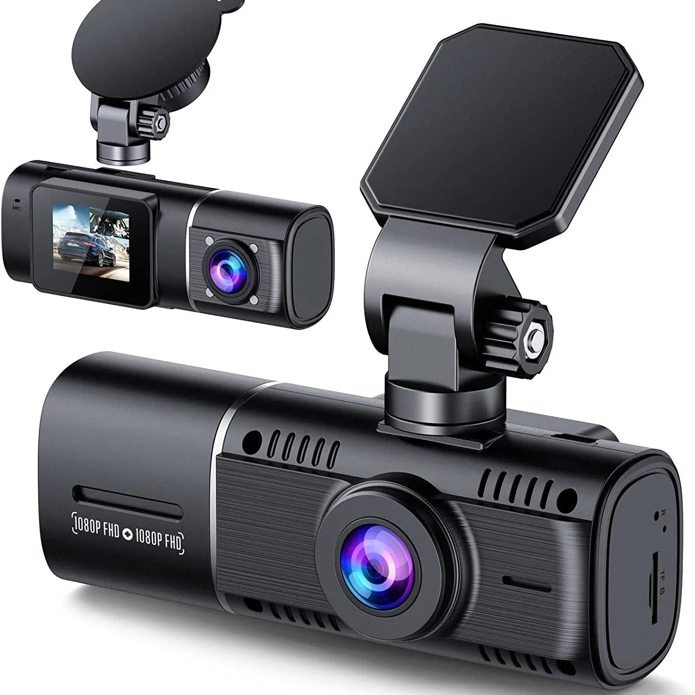 Standard black dash cam with 1.5-inch screen for front and rear 1080p recording with night vision