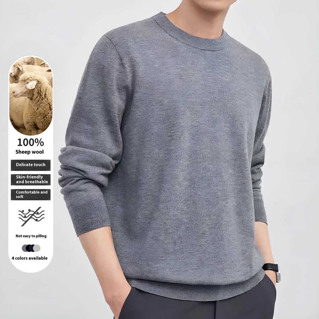 Men's regular fit wool pullover sweater in light camel colour on a hanger