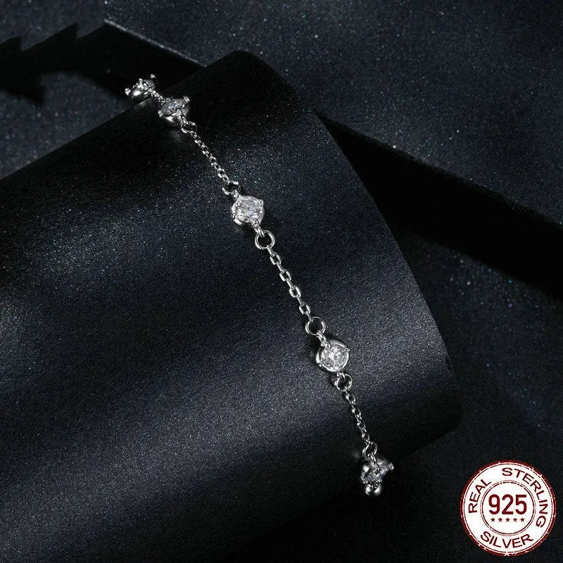 S925 sterling silver bracelet with starry moissanite design and electroplated finish, colour MSB010, single women's bracelet