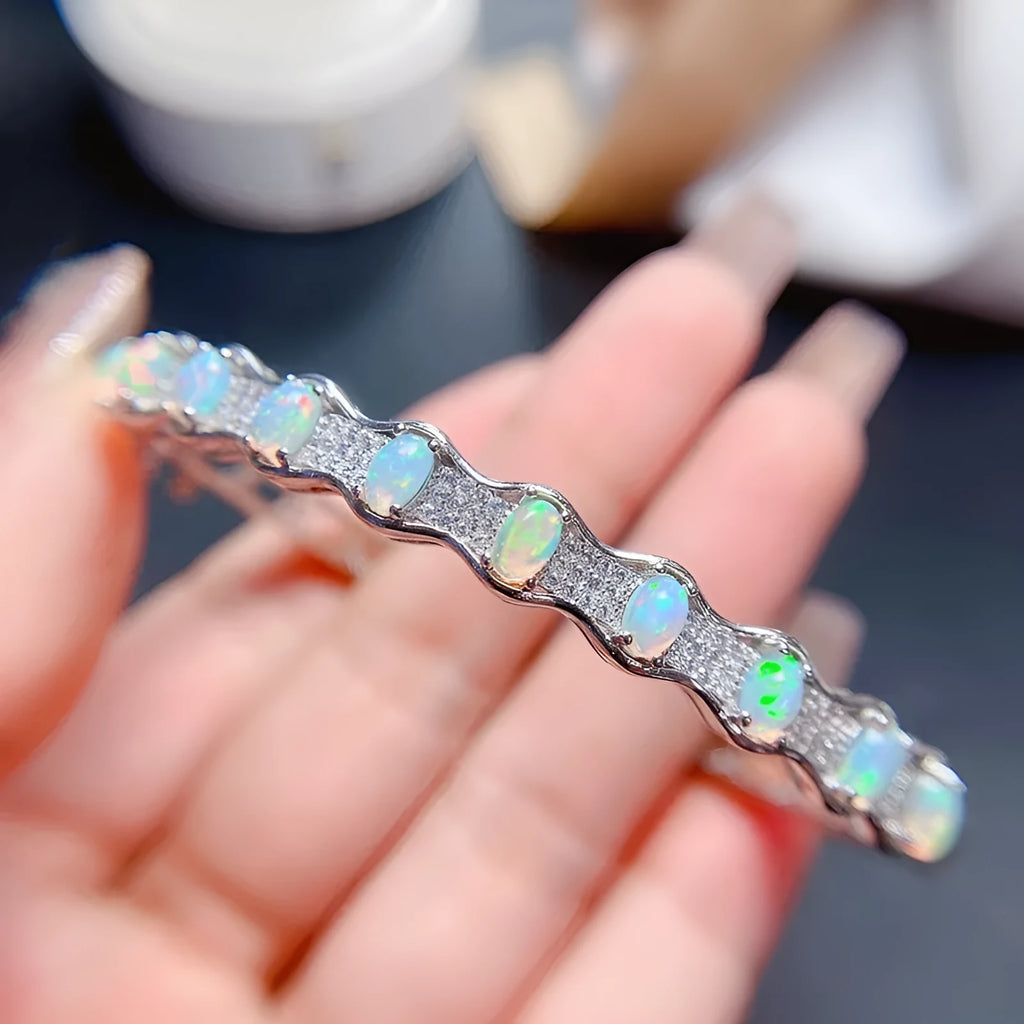 925 sterling silver opal bracelet with white gold plating in platinum colour for women