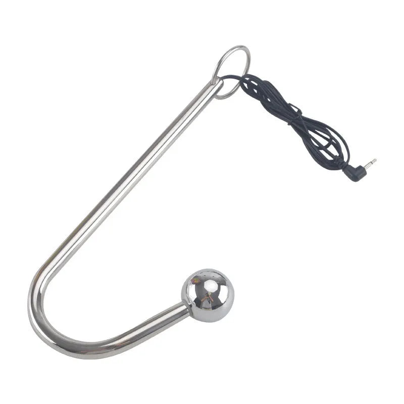 Silver stainless steel electric shock couple toy with 25mm, 30mm, and 35mm round heads and 100g single hook