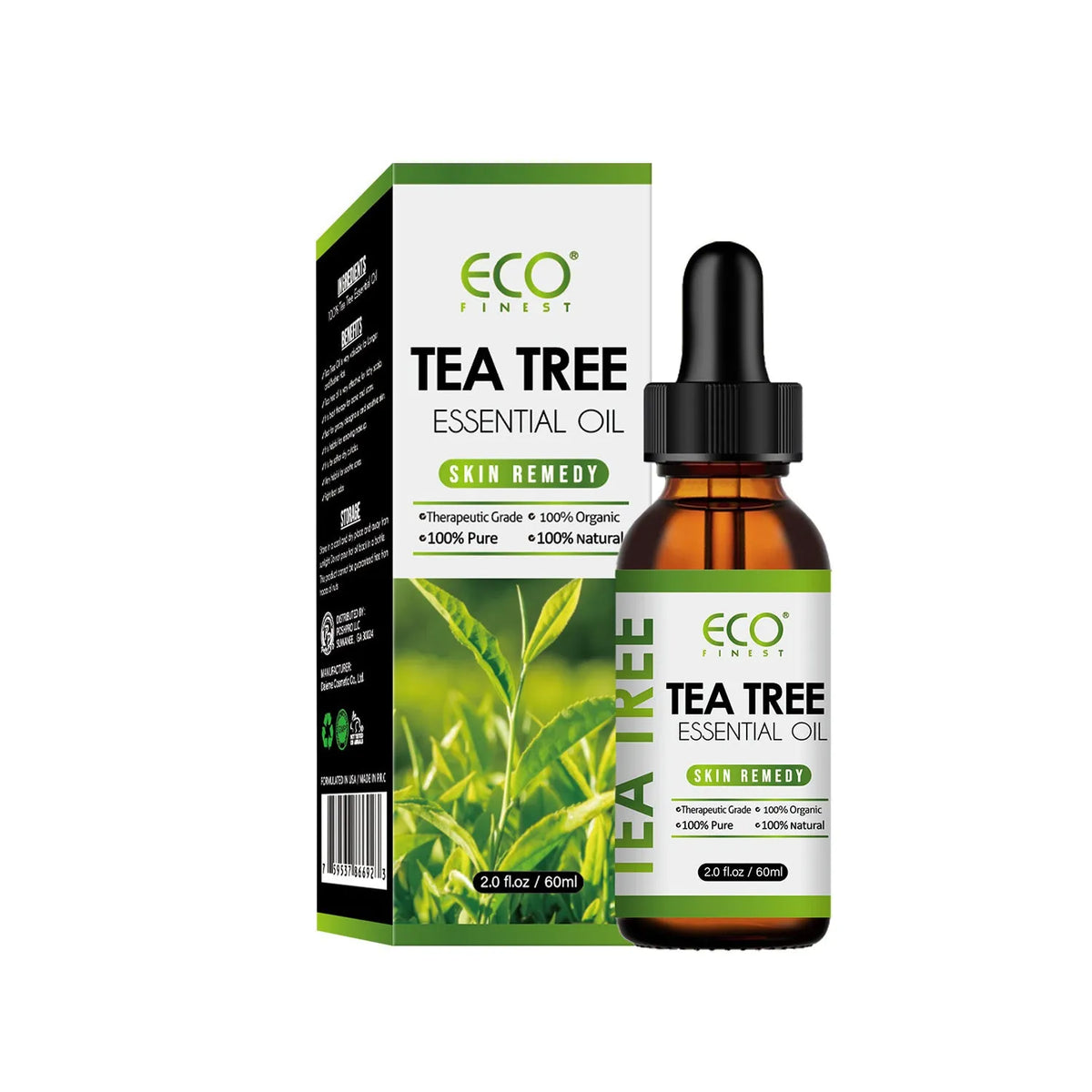 60ml bottle of Tea Tree Essential Oil for massage and acne fade treatment.
