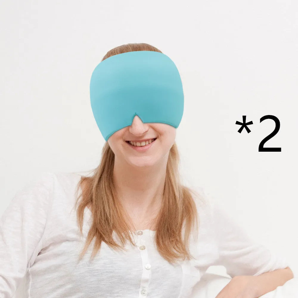Black elastic cloth gel eye mask for headache relief showing adjustable design