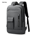 Men's lightweight Oxford cloth backpack in dark grey, shown from the side with visible sewing line details.