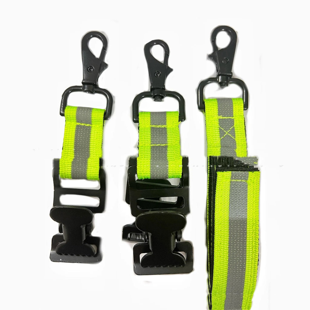 Fluorescent green fireman gloves safety clamp with reflective metal buckle and nylon lining