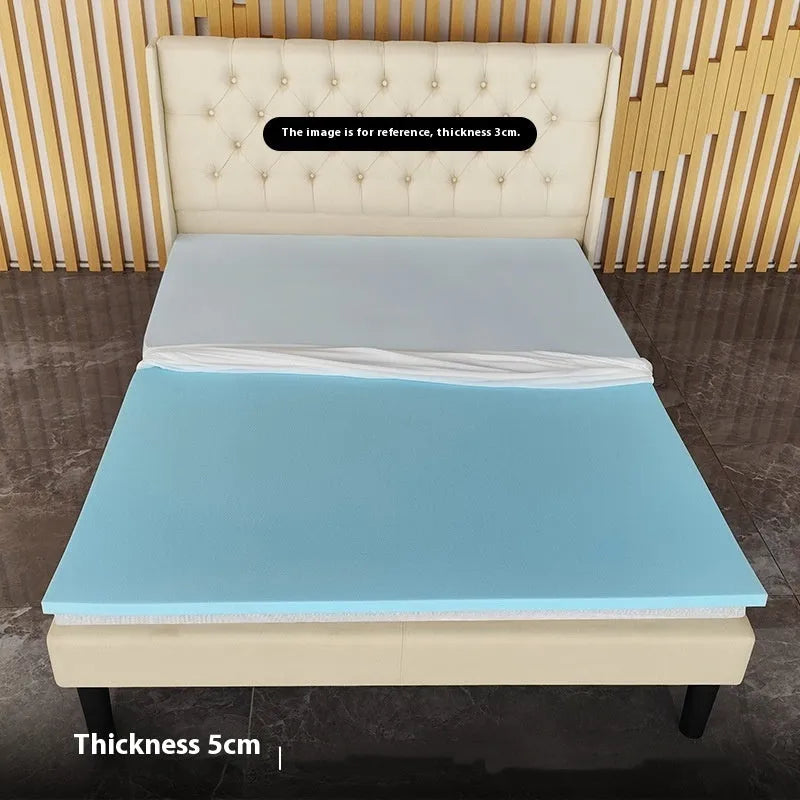 Gel memory cotton tatami mattress on floor showing thin profile with artificial latex core